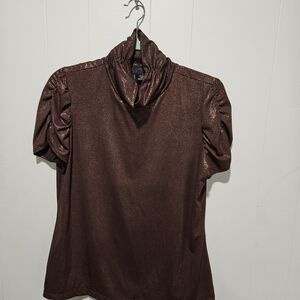 New Directions Chocolate Metallic Sparkle Cowl Neck Top